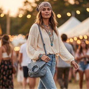 Anthropologie Alisa Foldover Clutch Blue Gray Vegan Leather